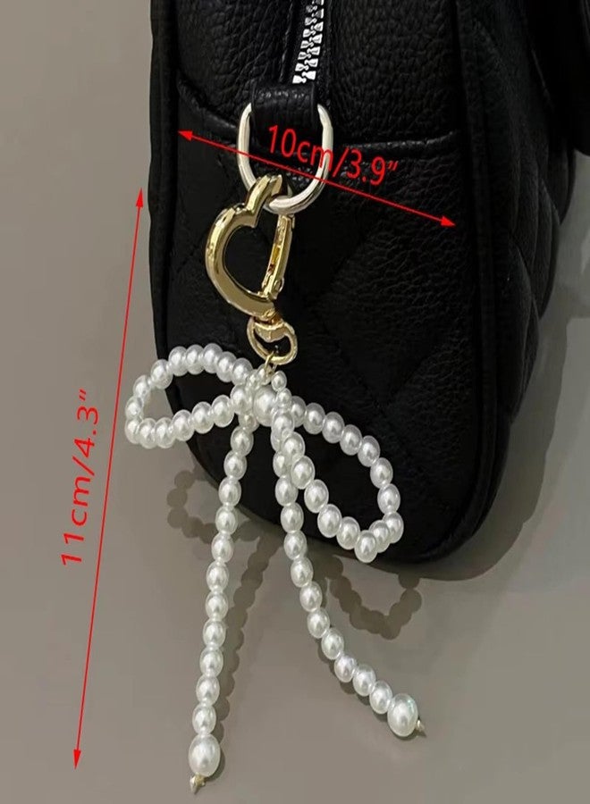 Spenlly Pearl Bow Bag Charm, Cute Pearl Keychain Car Keyring Purse Charm Decoration for Women Girls (Gold) - Image 3